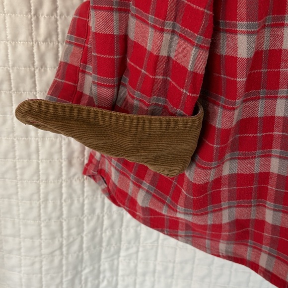 Rustic Ridge Red and Gray Flannel with Brown Corduroy Neck and Cuff Accent - Picture 3 of 8